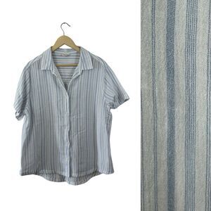 ANA A New Approach Medium Button Shirt Short Sleeve White Oversize Cotton Womens